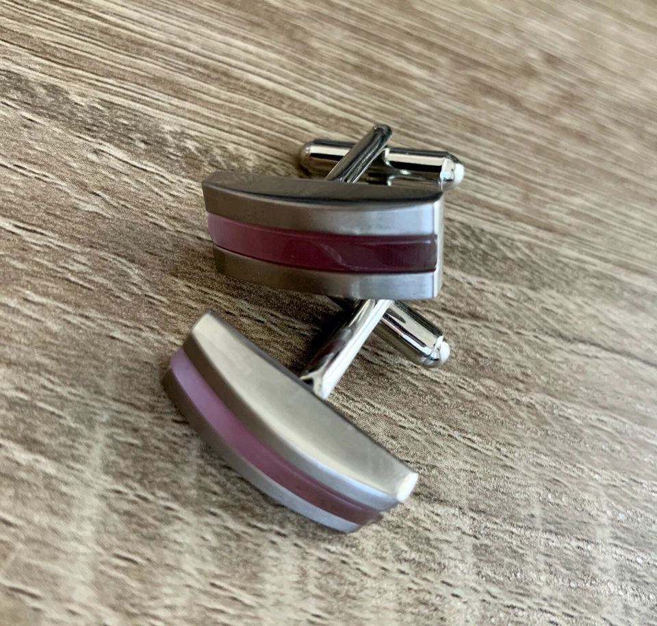Pink Gemstone Stainless Steel Cufflinks No Marked Foto 2 de 4