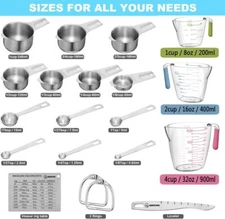 20-Piece Measuring Cup and Spoon Set, Nesting Stainless Steel Cups and Spoons