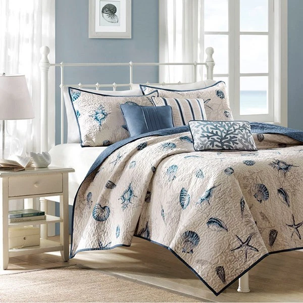 QUALITY BEAUTIFUL TROPICAL BEACH SEA CORAL BLUE WHITE SHELL COAST OCEAN QUILT SET NEW!