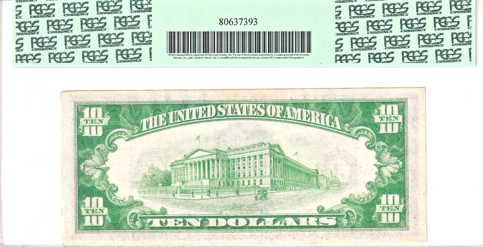 1934 $10 FRN Kansas City Light Green Seal PCGS About New 55 Apparent #J02268829A - Image 2 of 2