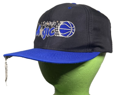 Vintage 90s Orlando Magic Hat Cap Black Two-Tone Snapback OSFM Logo 7 NBA Retro