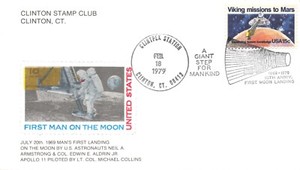 APOLLO 11 10th ANNIV CLINTPEX CANCEL 1ST MAN ON MOON CACHET  VIKING STAMP #1759