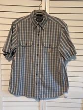 Carhartt Shirt Mens Large Loose Fit Button Down Blue Plaid Short Sleeve Pocket