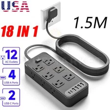 5FT Power Strip Surge Protector 12 AC Outlets 4 USB Ports + 2 Type C Port NEW!