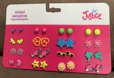 JUSTICE STUD EARRING ASSORTMENT SUMMER FUN DAYS 16 PAIR ACCESSORY SUPER CUTE 