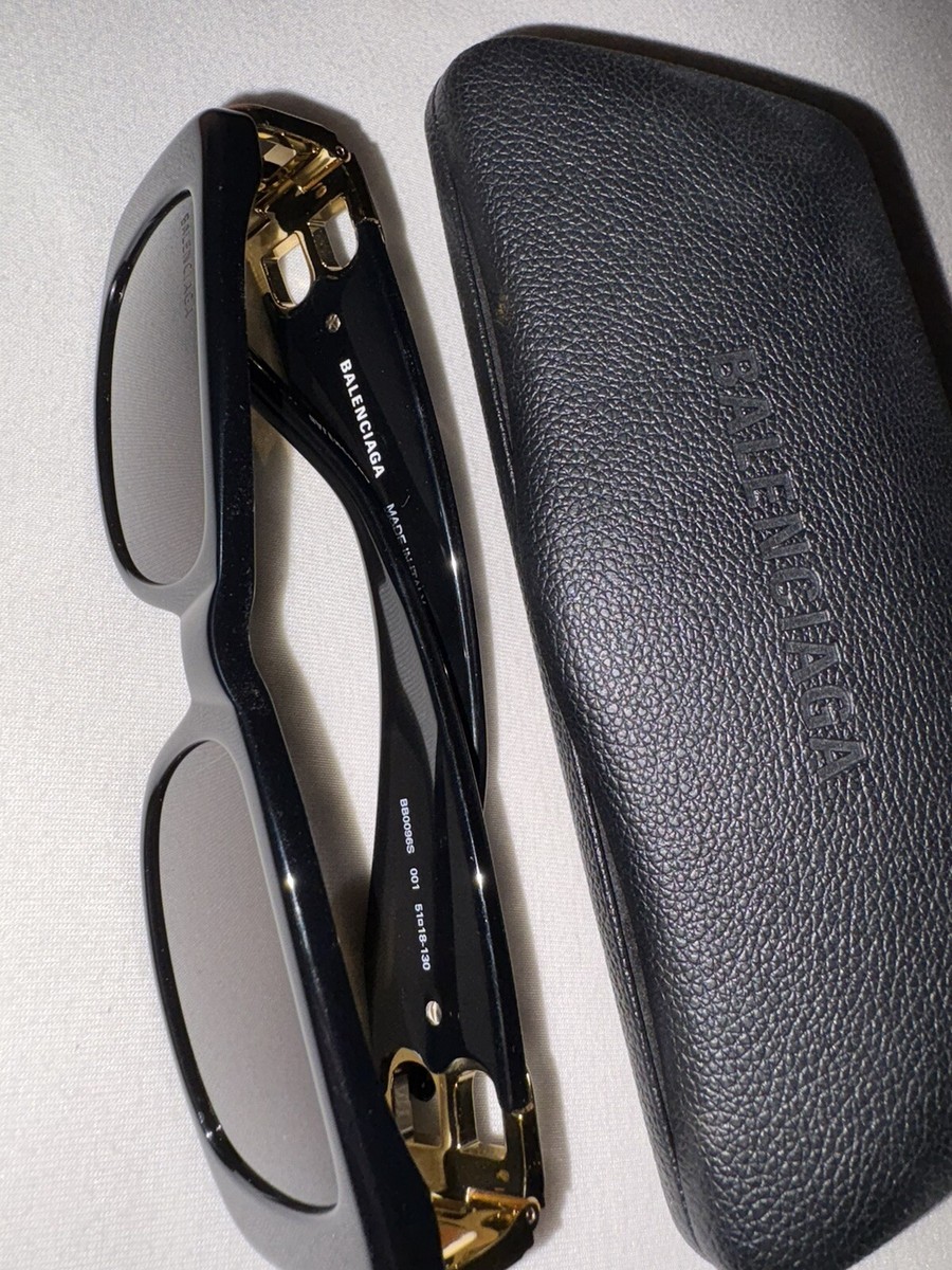 Balenciaga Sunglasses BB 0096S 001 Black/Gold Frame Grey Lens New