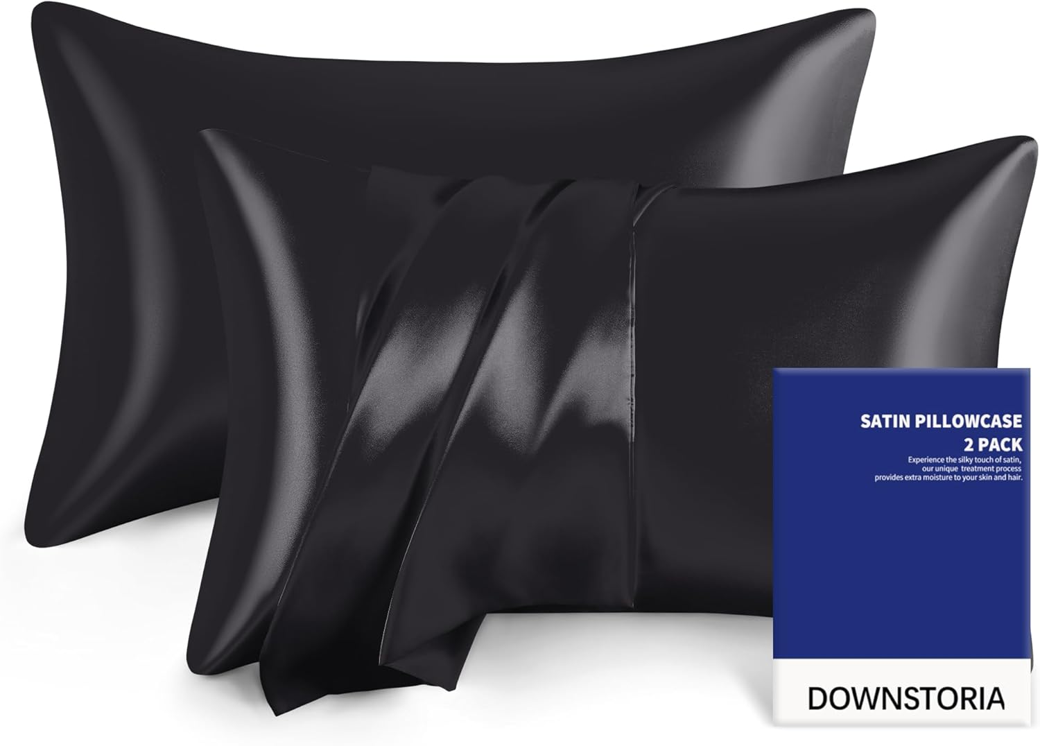 Satin Pillowcase Set of 2, 20X30 Inches, Black