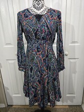 Anthropologie Maeve Colorful Paisley Long Sleeve Ruffle A-Line Dress Size Medium