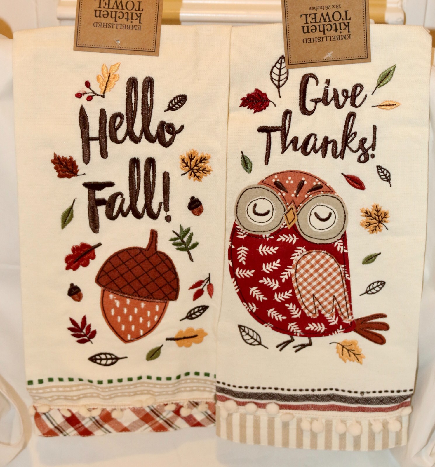 DII Design Imports Fall Dish Towel SET 2 Thanksgiving Hostess Gift Owl Pretty