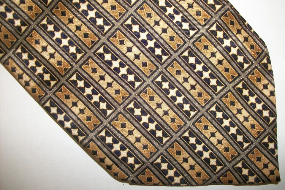 Corbata de cuello de seda rectángulos dorados y verdes-grises BERGAMO 59" de largo x 4" de ancho (F062) Foto 2 de 3