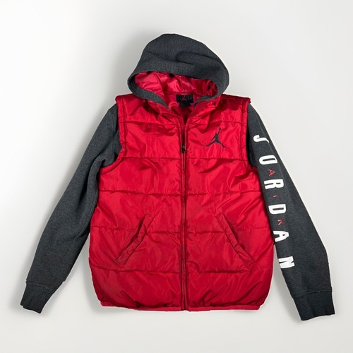 Jordan Jacket Youth XL BlackGray Red Puffer Therma Fit Hooded Jumpman Full Zip