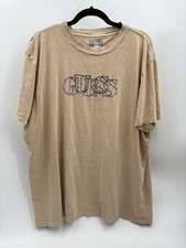 Vintage Guess TShirt Large Embroidered Spellout Tan
