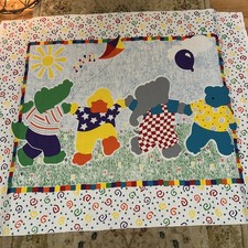 Lot Of 3 Vtg Baby Quilt Panels-Noahs Ark, Bear on Rocking Horse, Dancing Animals