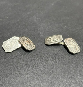 Authentic Art Deco White Gold Plated Tuxedo Cuff Links By Clark