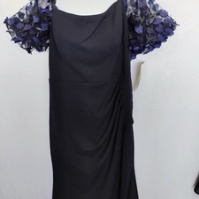 Xscape Midnight Blue/Navy Off-Shoulder Gown Flower Sleeve Crepe size 14P.
