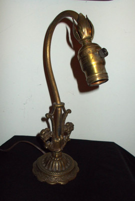 ANT/VTG ART NOUVEAU GOOSE NECK LYRE TABLE LAMP BRONZE TONE