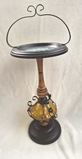 Vintage Wrought Iron ~ Wood ~ Glass ~ Smoking/AshTray Stand ~ 28"H