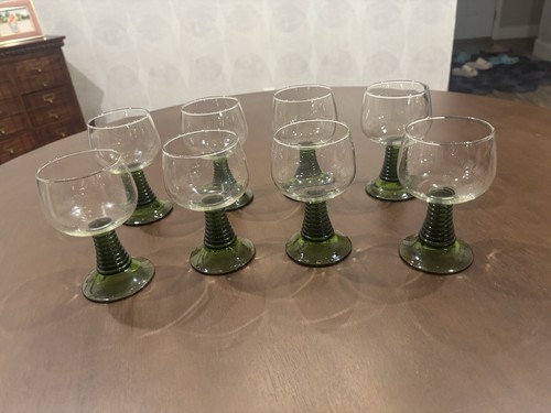 5" German Traditional Roemer Style Green Beehive Wine Glasses Set Of 8
