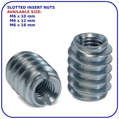 ROBS FASTENERS M6 INSERT NUTS WOOD FURNITURE FIXING METRIC THREAD SLOTTED SCREWS ZINC