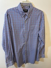 Chaps Men's Long Sleeve Dress Shirt Size L Blue Burgandy Stripe Performance