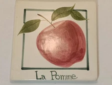 LAURIE GATES Los Angeles Pottery Trivet Tile, Apple, La Pomme 5.75"