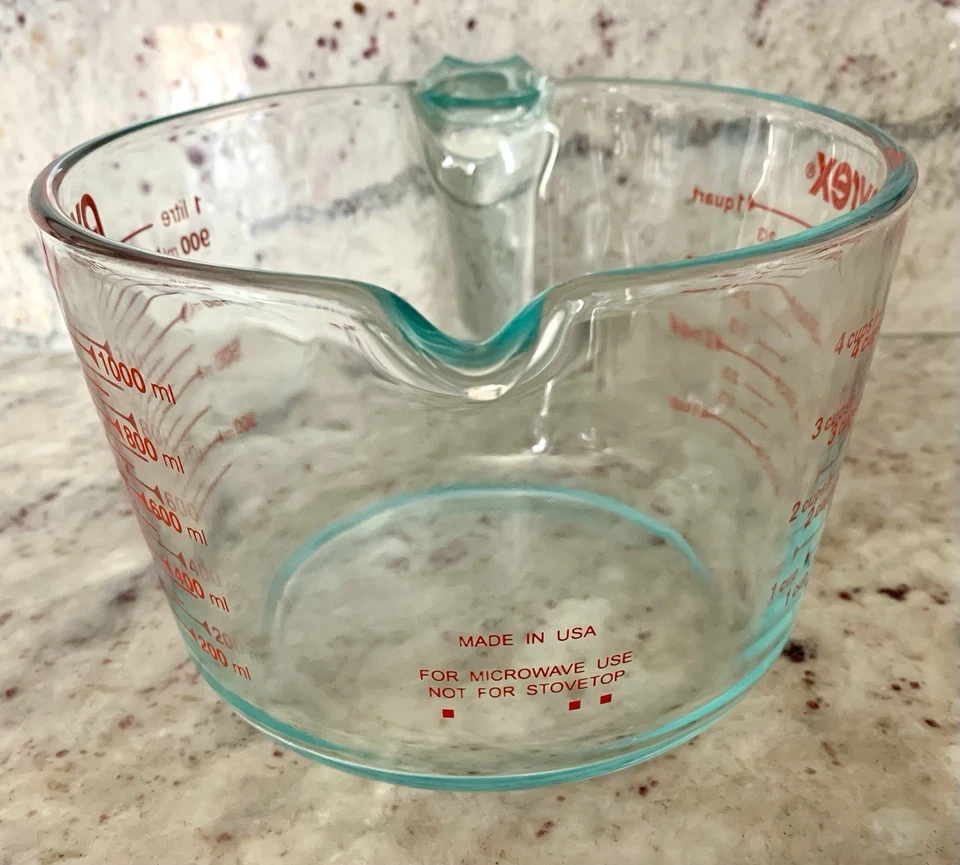 PYREX- Prepware 4-cup Measuring Cup- Red Graphics- Clear Open Handle - FAST SHIP - Image 2 of 3
