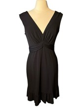 White House Black Market Little Black Dress Size 12 V Neck Sleeveless Ruffle Hem