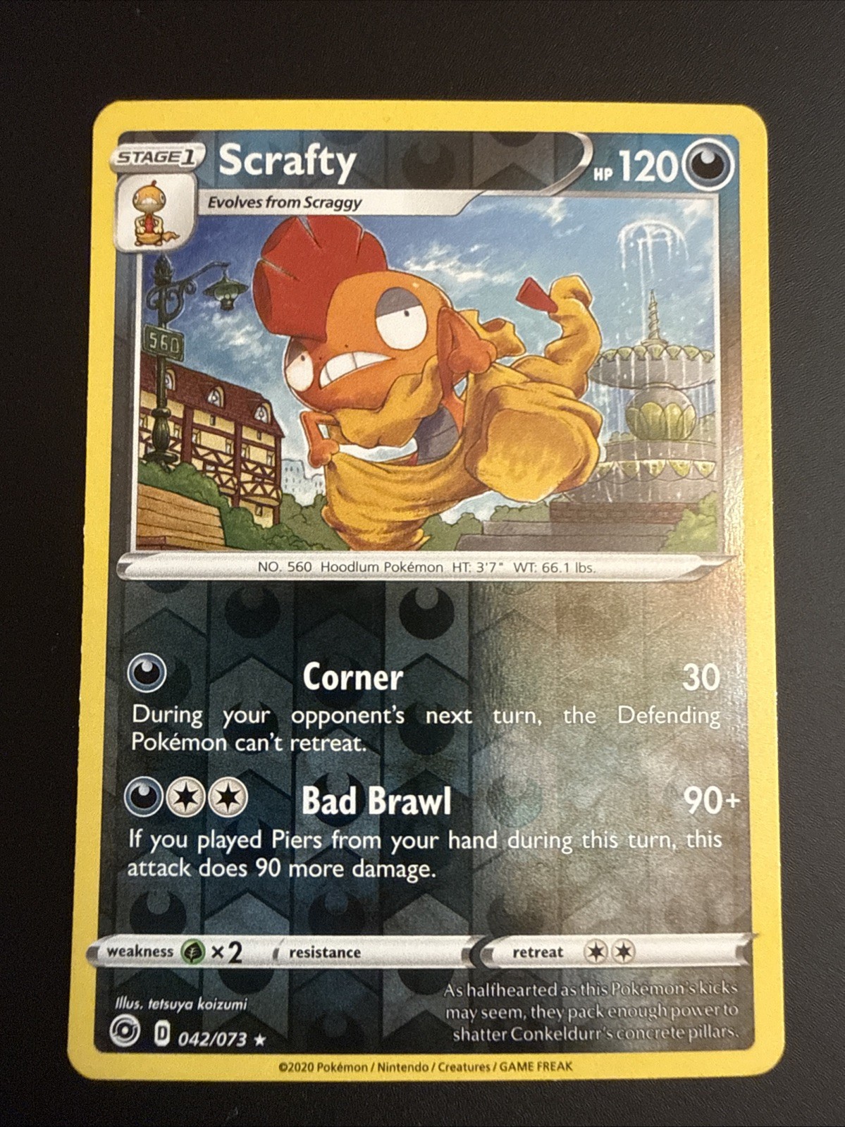 Scrafty Holo Rare Champion's Path 42/73 Darkness Reverse Holo Pokemon Card