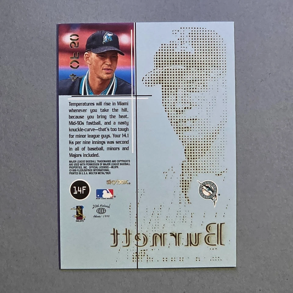 Skybox 1999 fusión de metal fundido #14F A.J. Burnett RC - Titanio #d/50 Marlins Foto 2 de 2