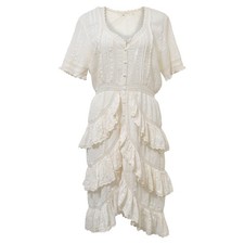 Loveshackfancy Tiered Ruffle Dress In Cream Cotton Women Ecru L