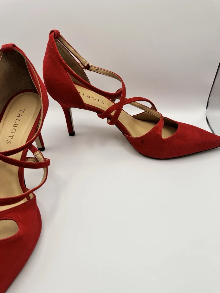 Talbots Mujer Tacones Rojos Talla 9 M Gamuza Punta Correas Foto 3 de 4