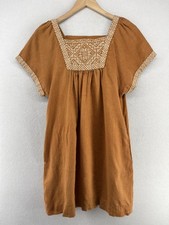 MADEWELL Dress M Wander Mini Shift Linen Square Neck Peasant Boho Brown