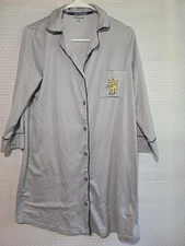 Life Is Good Women's Small S button Sleep Shirt Gray Stripe Dog Daisy 3/4 Sleeve