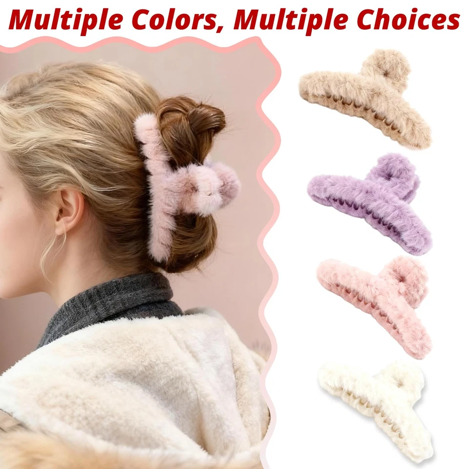 4 Шт искусственного меха заколки большой плюшевый волос поймать заколка челюсти зажим для женщин... - Изображение 3 из 4
