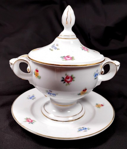 Vintage Rosenthal Selb Bavaria Germany Covered Sugar Bowl, Lid, & Attach Saucer - Picture 6 of 11