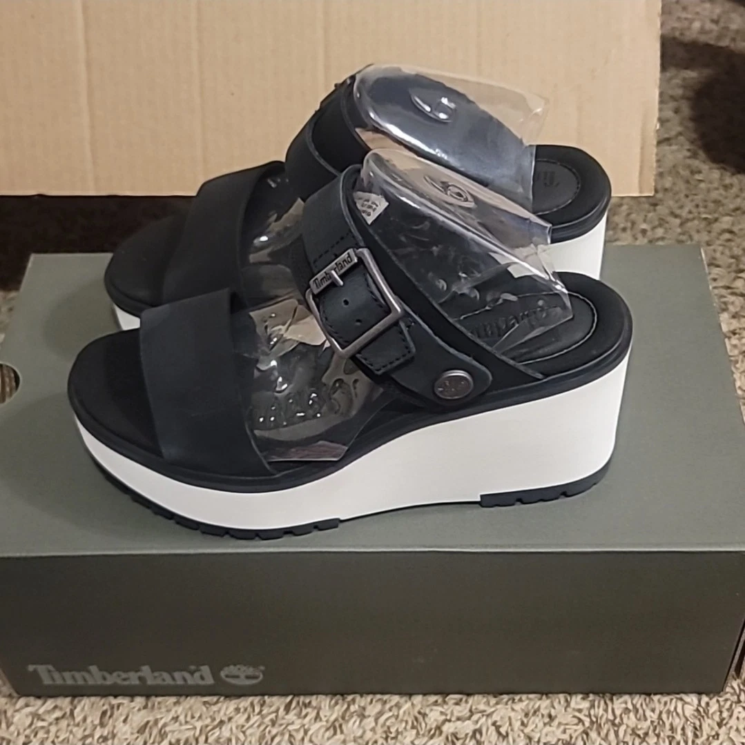 SANDALO TIMBERLAND KORALYN ZEPPA PELLE: NERO BIANCO: NUOVO CON SCATOLA: TAGLIA 6