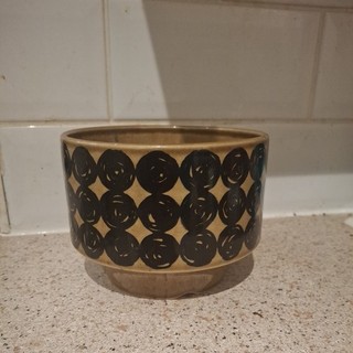 Hornsea 1974 Ceramic Planter England Geometric Brown/Cream/Black Drain Hole
