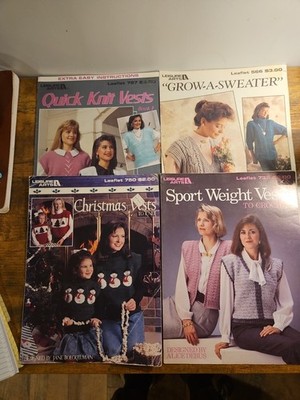 Leisure Arts Knit & Crochet Vests & Sweater Pattern Leaflets 566, 735, 750, 797