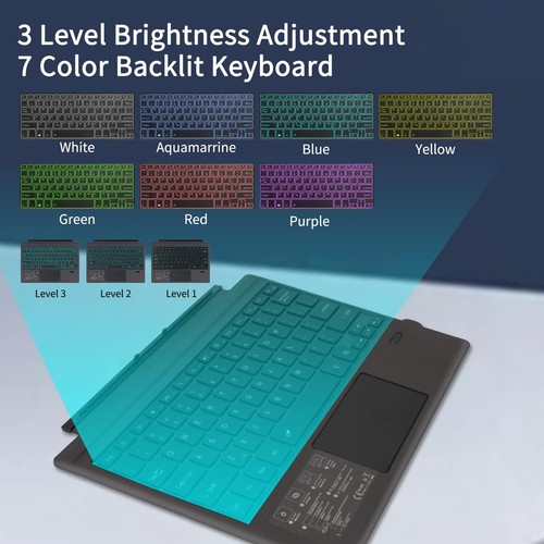 Surface Pro 7 Wireless Bluetooth Keyboard with Touchpad 7 Color Backlit Black - Picture 3 of 9