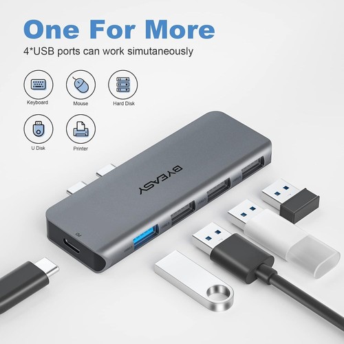 MacBook Hub,5-in-2 USB C Adapter for MacBook Pro/Air 2021 2020 2019 2018 - Picture 3 of 5