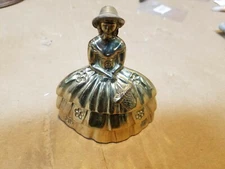 Brass Bell Southern Lady in Long Dress with Bonnet 4" Tall Vintage Appears Old