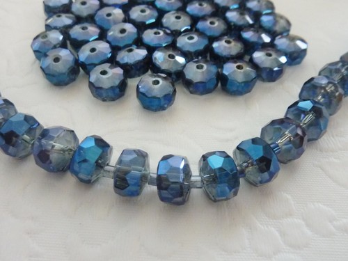 Electroplate Glass Beads 10mm x 6.5mm 40 pieces Faceted Rondelle Blue - Picture 4 of 7