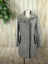 Calvin Klein Wool Blend Faux Leather Trim Boucle Walker Coat Light Grey Xl Uk