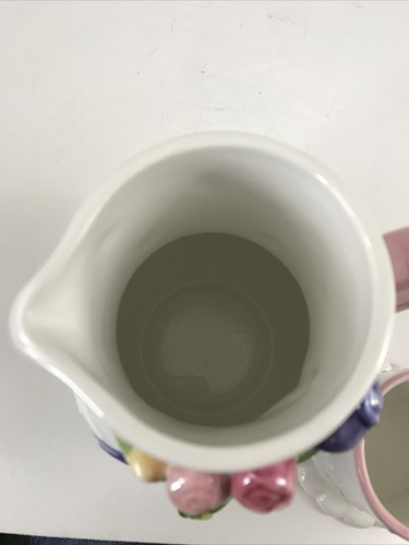 Jarra de agua blanca BELLA CASA By Ganz con tulipanes y taza superior 7"" NUEVA - Imagen 9 de 12