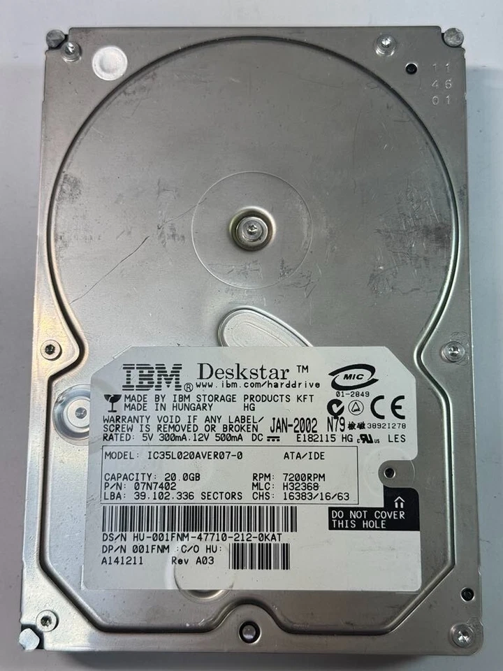 Dell IBM 01FNM 07N7402 IC35L020AVER07-0 20GB 7.2K RPM ATA/IDE 3.5" HDD - Image 4 of 4