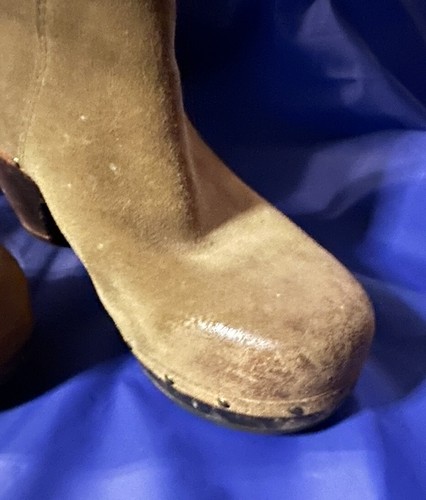 UGG Lynnea Stiefel Damen 6 Honig Wildleder Lammfell Holzabsatz Clog Umschlag - Bild 4 von 6