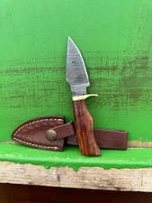 CUSTOM HANDMADE DAMASCUS STEEL SKINNING KNIFE WOOD HANDLE HUNTING EDC 6”