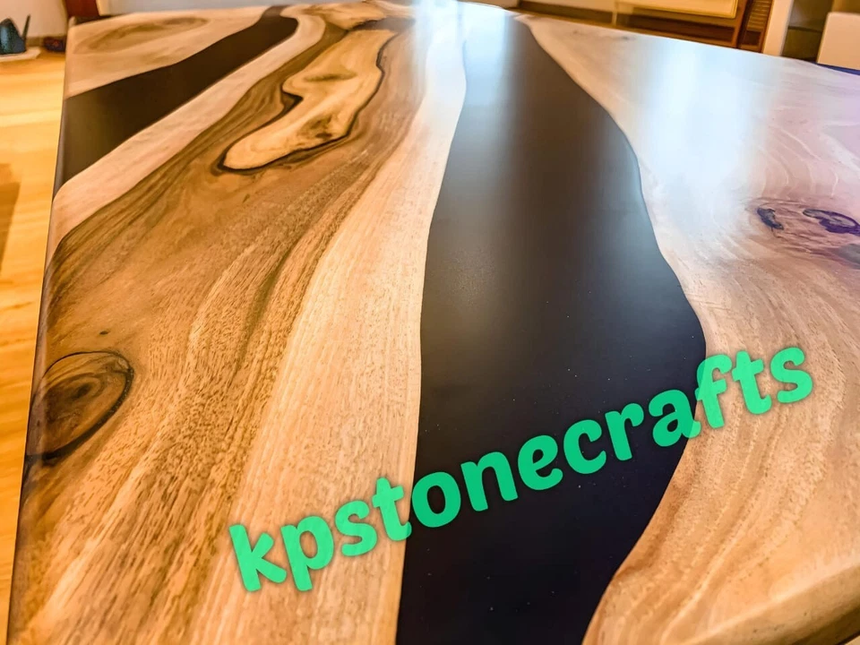 Black Epoxy Table, dining, walnut Wooden Epoxy Resin Dining Table, Coffee Table - Image 3 of 4