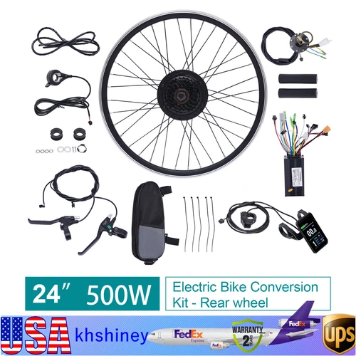 24 Inch Electric Bicycle Conversion Kit E-Bike Rear Wheel Motor Hub Set 36V 500W