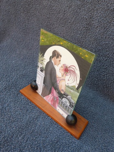 ART DECO FREESTANDING PHOTO FRAME VINTAGE FRENCH 1930s WOOD GLASS - Picture 4 of 13